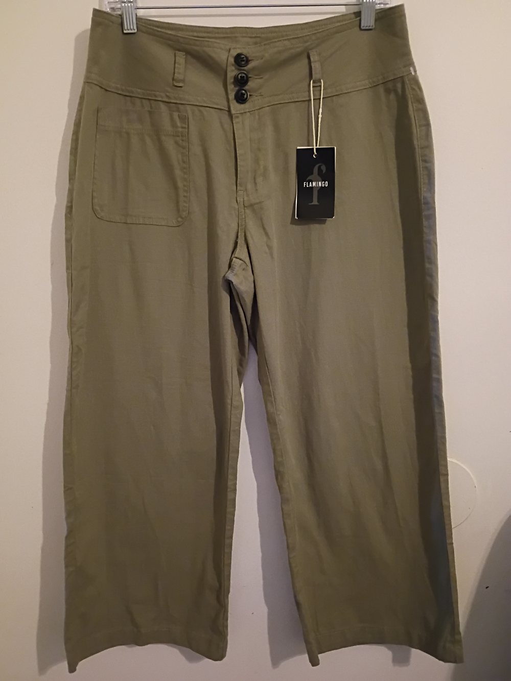 Flamingo Olive High-Waist Cropped Wide-Leg Pants Sz XL
